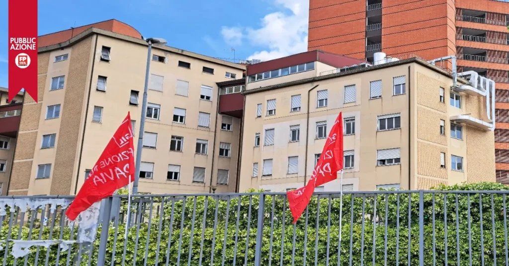 San Matteo con bandiere Fp Cgil Pavia