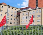 San Matteo con bandiere Fp Cgil Pavia