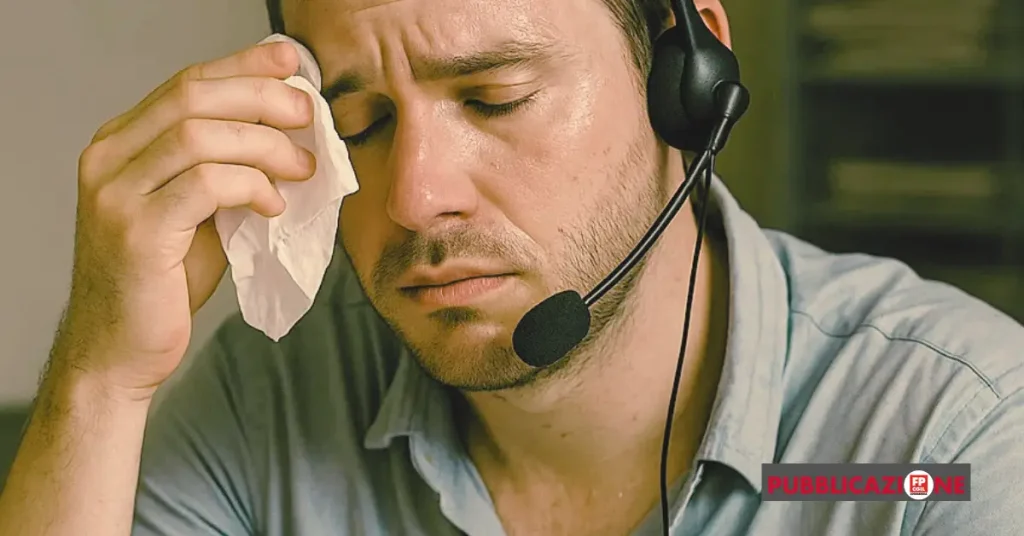 operatore che soffre il caldo in ufficio