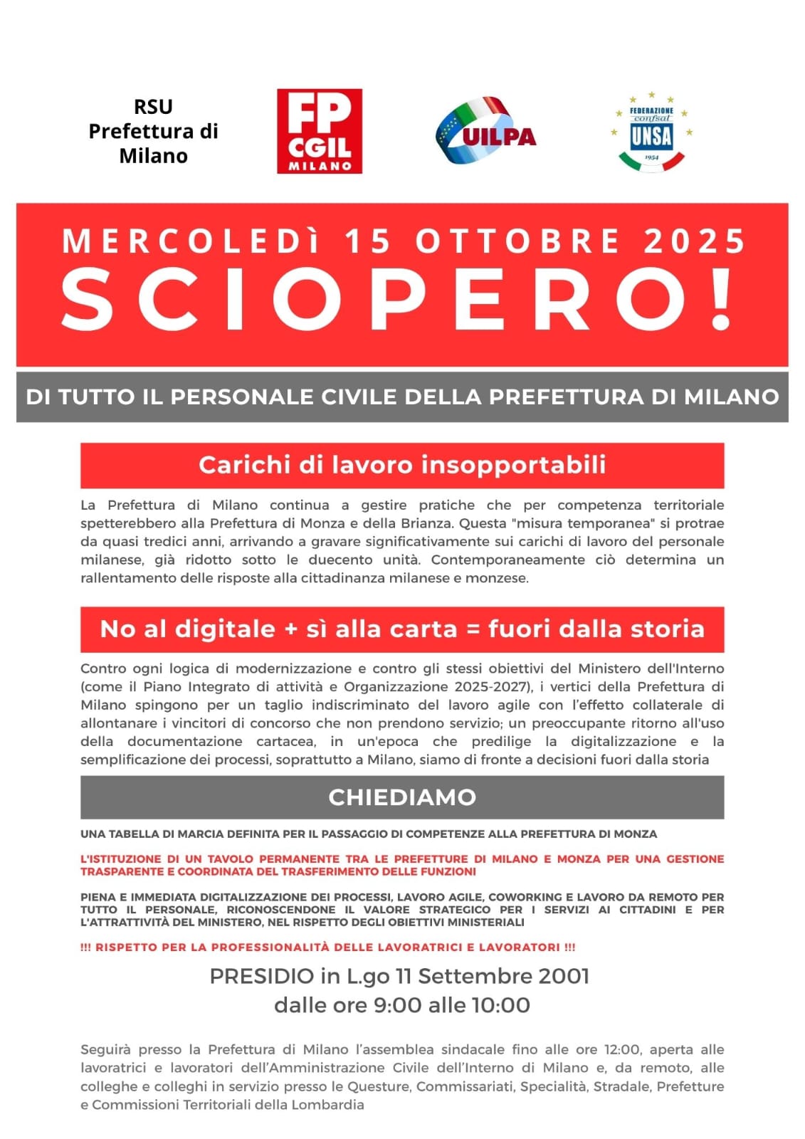 sciopero prefettura mi