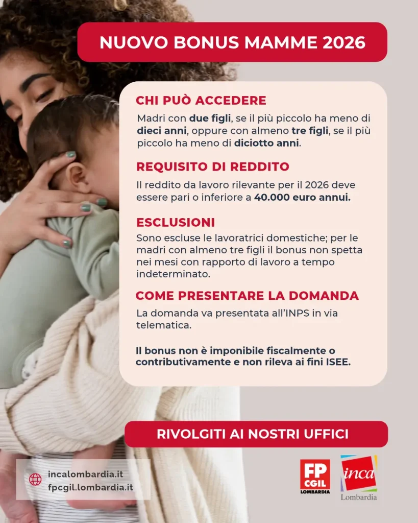 Bonus Mamme 2026 volantino Inca Cgil Lombardia