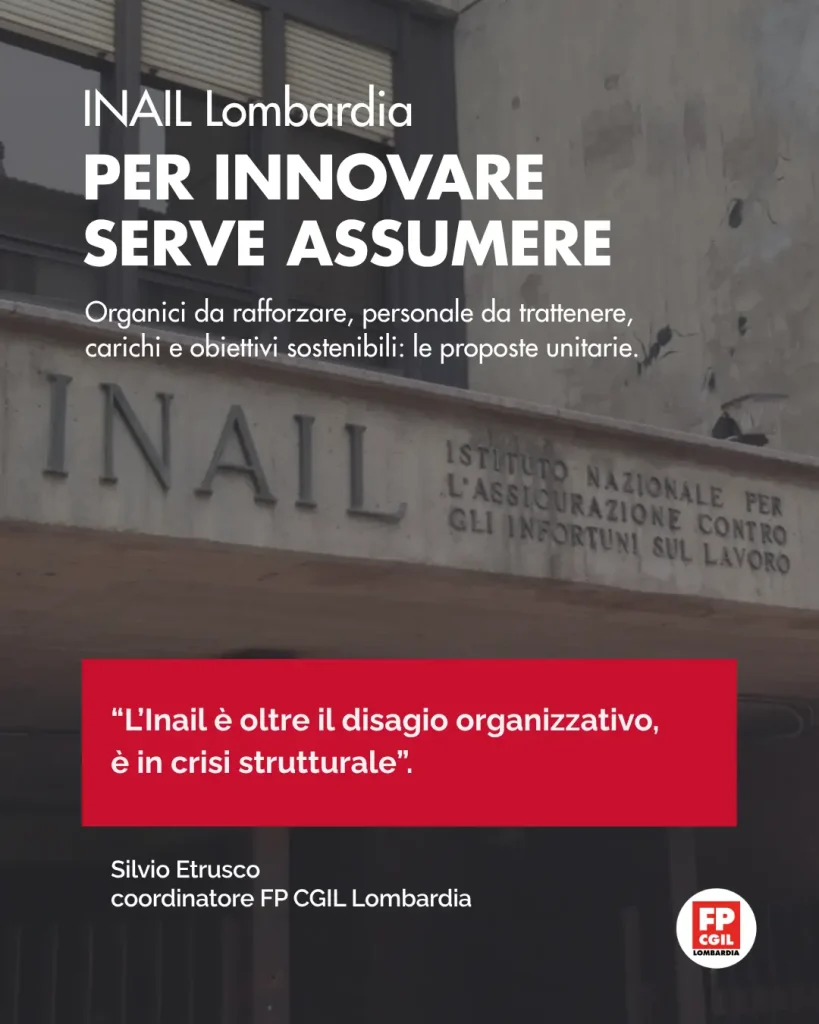 Inail Lombardia carenza personale assunzioni proposte unitarie card Fp Cgil Etrusco